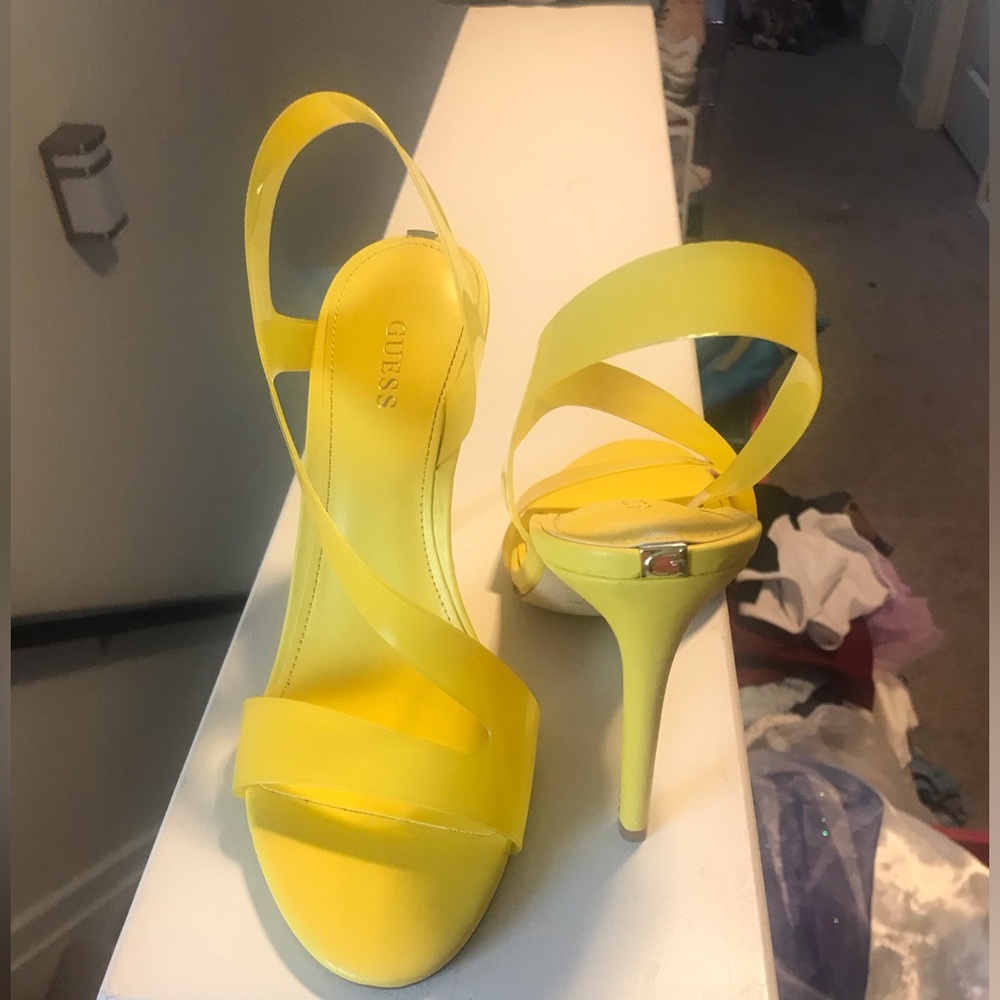 Yellow Open-toe Slingback Heels - Picture 2 of 2